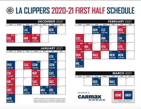 Clippers 2021 Schedule Details • 213hoops.com