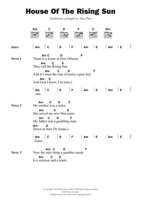 The House Of The Rising Sun by The Animals - Guitar Chords/Lyrics - Guitar Instructor