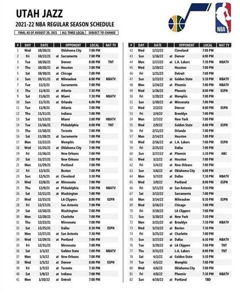 Utah Jazz regular season schedule : r/UtahJazz