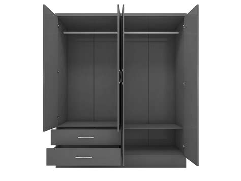 Seconique Nevada Matt Grey 4 Door 2 Drawer Mirrored Wardrobe