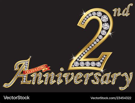 Celebrating 2nd anniversary golden sign with Vector Image