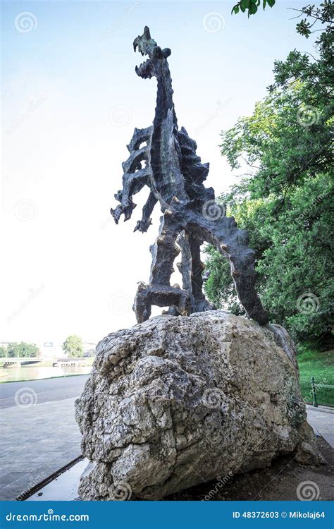 Statue of the Dragon from Wawel Castle Stock Image - Image of tourist ...