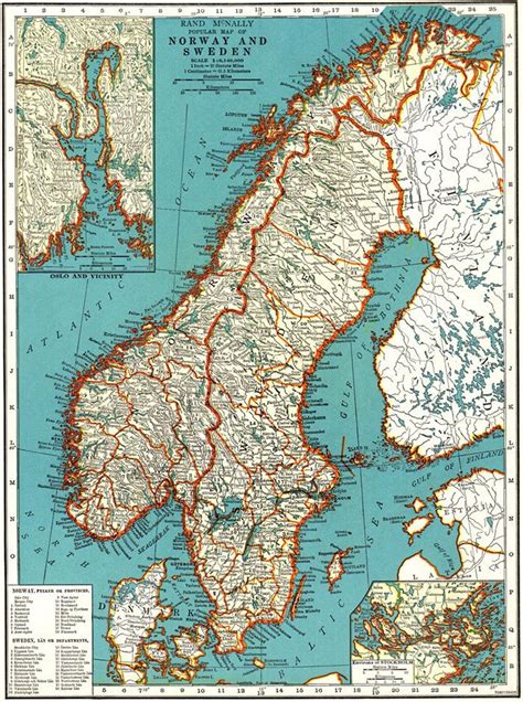 Vintage Sweden, Norway and Denmark Map Digital-scandinavia Map Printable. Antique Map ...