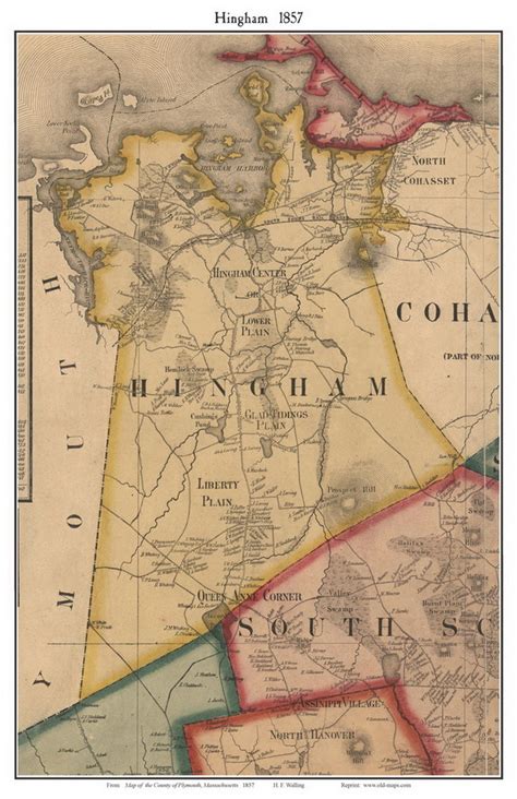 Hingham, Massachusetts 1857 Old Town Map Custom Print - Plymouth Co ...