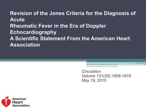 Revision of the Jones Criteria for the Diagnosis of Acute Rheumatic ...