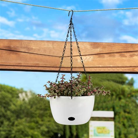 T4U Self Watering Hanging Planter Pot with Watering Hole 20CM White Set of 2 – Round Plastic ...