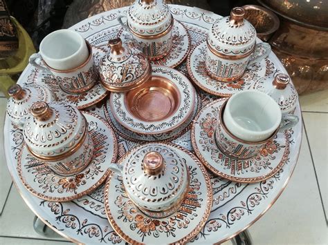 Copper Turkish Coffee Set White Traditional Patterned New Style 2022 ...