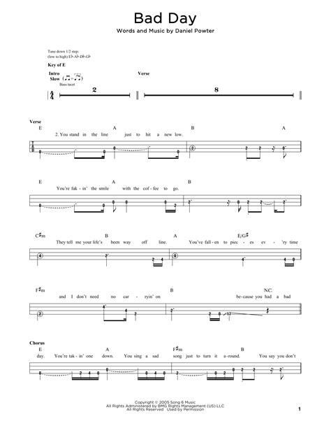 Bad Day by Daniel Powter - Easy Bass Tab - Guitar Instructor