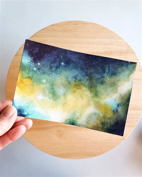 Original Art // Blue and Yellow Galaxy Space Art, Nebula Watercolor Painting - Etsy