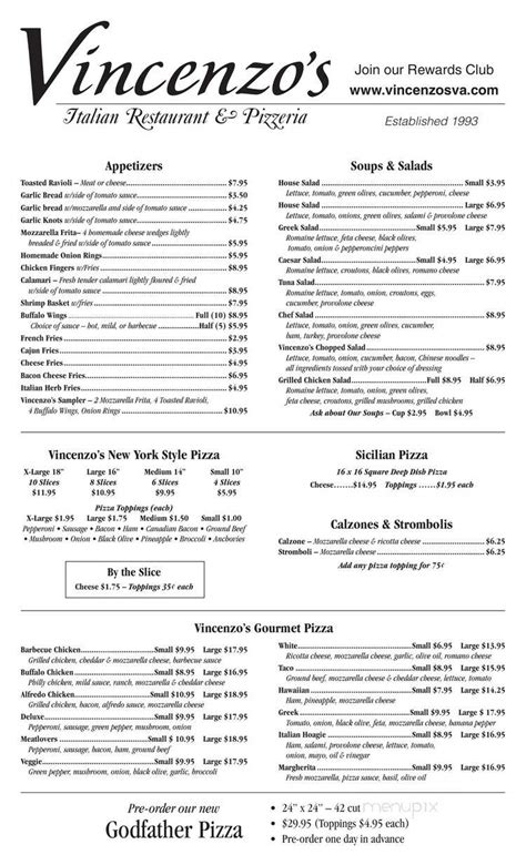 Menu of Vincenzo's Italian Restaurant in Colonial Heights, VA 23834