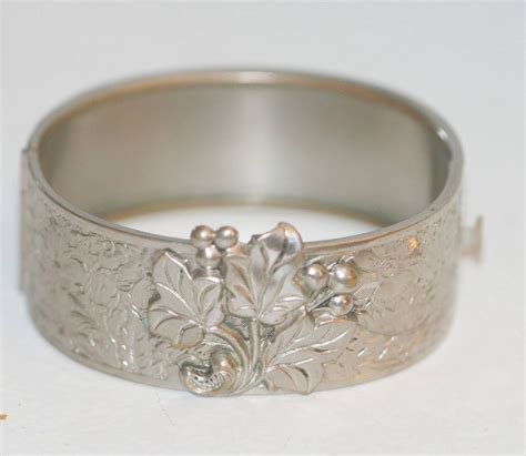 Vintage Silver Bangle Bracelet , Art Nouveau Bangle Bracelet, Wide Silver Bracelet, Vintage ...