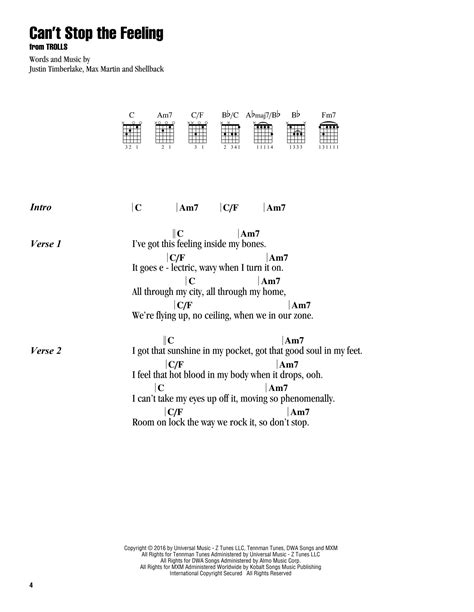 Can't Stop The Feeling by Justin Timberlake - Guitar Chords/Lyrics ...