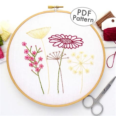 Wildflower Meadow Hand Embroidery Pattern - Wandering Threads Embroidery