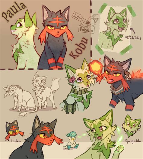 Sprigatito and Litten (Paula and Kobu) by Julia-Pokelin on DeviantArt