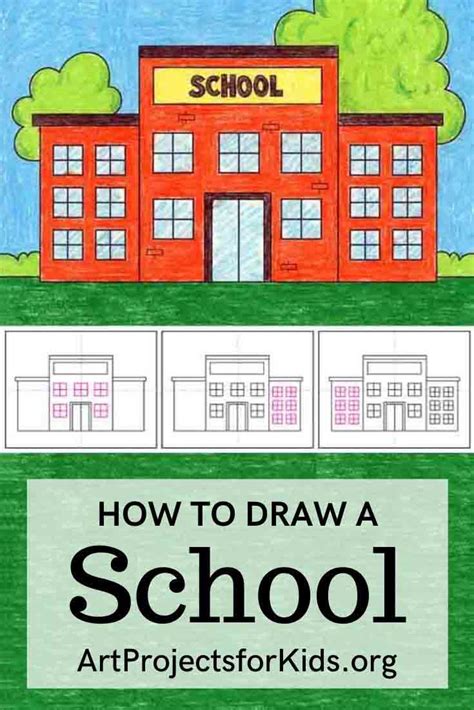 Easy How to Draw a School Tutorial Video and Coloring Page