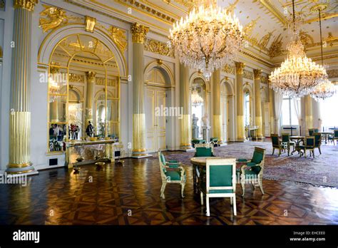 The beautiful interior halls and rooms of the Royal Palace in Brussels ...