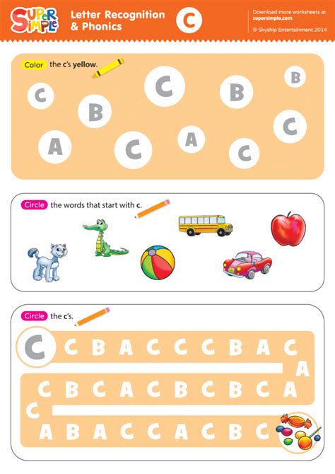 Letter Recognition & Phonics Worksheet - C (Uppercase) - Super Simple