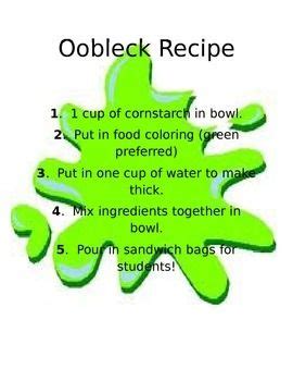 Oobleck Recipe and Worksheet (Dr. Seuss, Bartholomew and the Oobleck ...