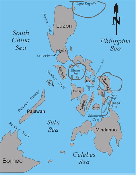 Locations on Map - Battle of Leyte Gulf