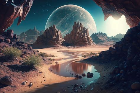 Premium Photo | Alien planet landscape with mountains