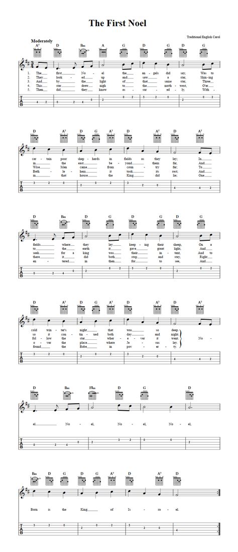 The First Noel: Chords, Sheet Music, and Tab for Guitar with Lyrics