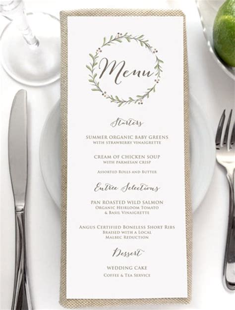 Wedding Menu Card Rustic Wedding Menus by SideStreetDesigns