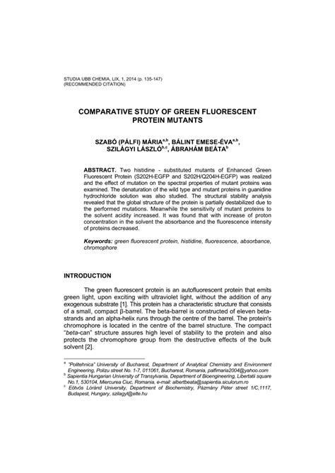 (PDF) Comparative study of green fluorescent protein mutants