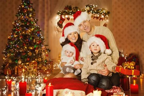 Christmas Family Portrait In Home Holiday Living Room, Kids and Baby at ...