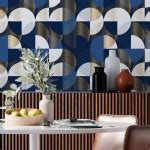 Blue Retro Geometric Wallpaper - Peel and Stick - The Wallberry