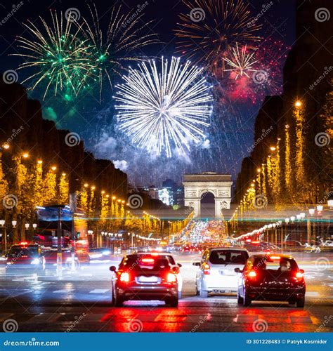 New Year S Fireworks Display Over the Champs Elysees in Paris. France Editorial Stock Photo ...