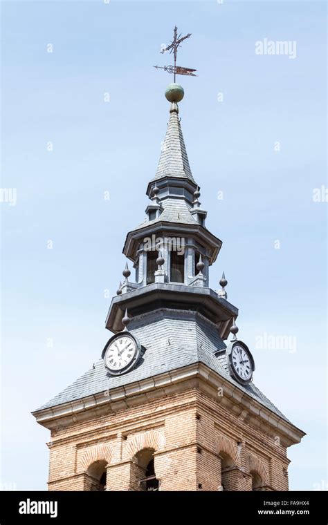 clock and bell tower in a medieval Spanish city Stock Photo - Alamy