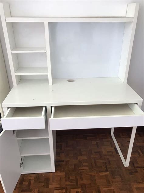 IKEA MICKE white desk with top shelves, Furniture & Home Living, Furniture, Tables & Sets on ...