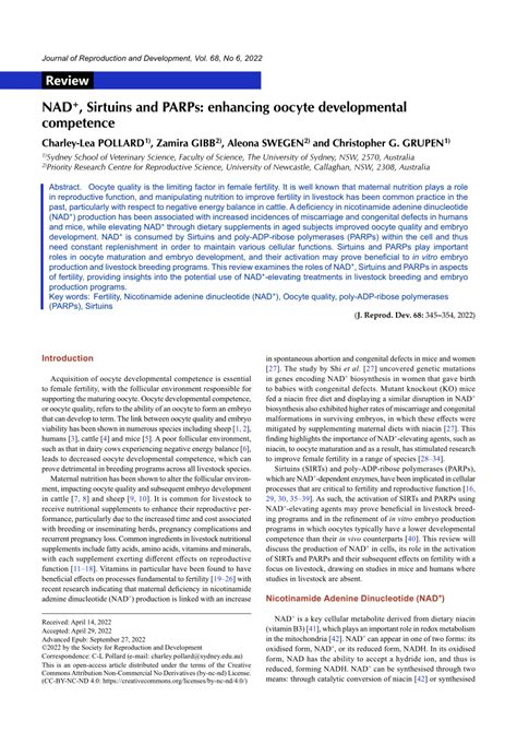 (PDF) NAD+, Sirtuins and PARPs: enhancing oocyte developmental competence