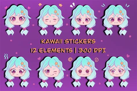 Kawaii Stickers with Cite Anime Girl PNG