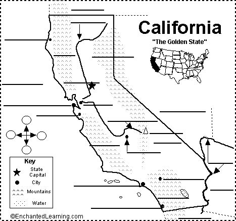 Label California State Map Printout - EnchantedLearning.com ...