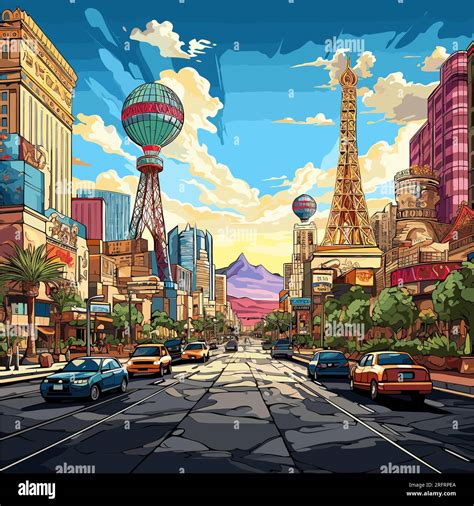 Las Vegas hand-drawn comic illustration. Las Vegas. Vector doodle style cartoon illustration ...