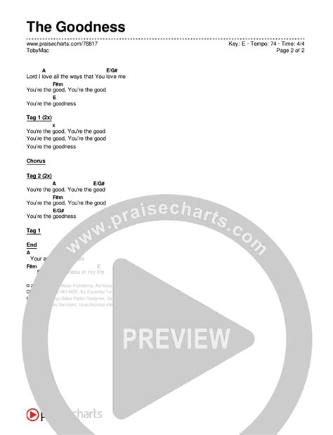 The Goodness Chords PDF (TobyMac) - PraiseCharts