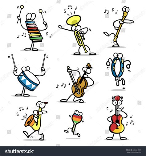 Many Musical Instruments Character Cartoon Set Stock Illustration 685324594 | Shutterstock