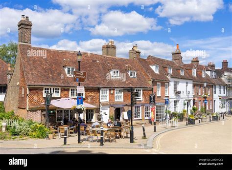 Battle East Sussex view of the cafes and shops on high street Battle High street in the ancient ...