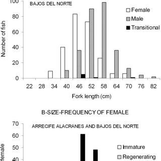 Size-frequency distributions of Tiger Grouper (A) females,... | Download Scientific Diagram