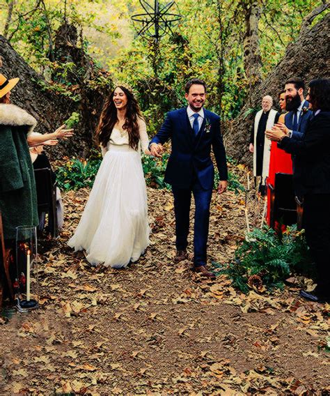 Troian Bellisario & Patrick J. Adams tied the knot in a bohemian and romantic outdoor ceremony ...