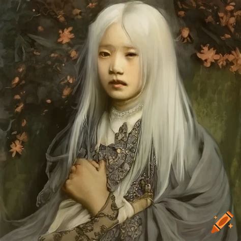 Portrait of a beautiful albino prince in a garden