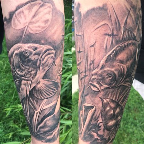 #fishing #fish #tattoos #tetoválás #carpfishing #forearmtattoos #blackandwhite Leg Tattoos ...