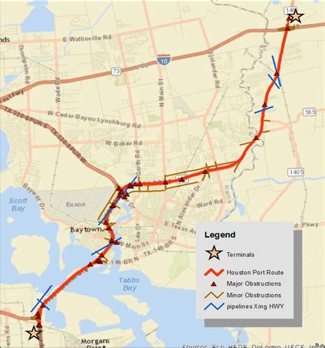 GIS Map of Port of Houston to an Inland Satellite Distribution Center | Download Scientific Diagram