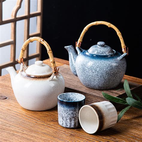 Japanese Asian Ceramic Tea Set Teapot With Bamboo Handle Tea - Etsy