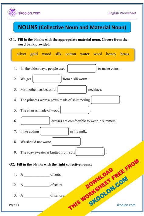 Collective Noun and Material Noun with Answers - skoolon.com