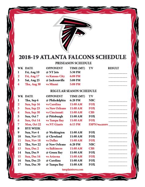 Printable Atlanta Falcons Schedule 2024