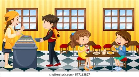 Children Having Lunch Canteen Illustration 库存矢量图（免版税）584019412 ...