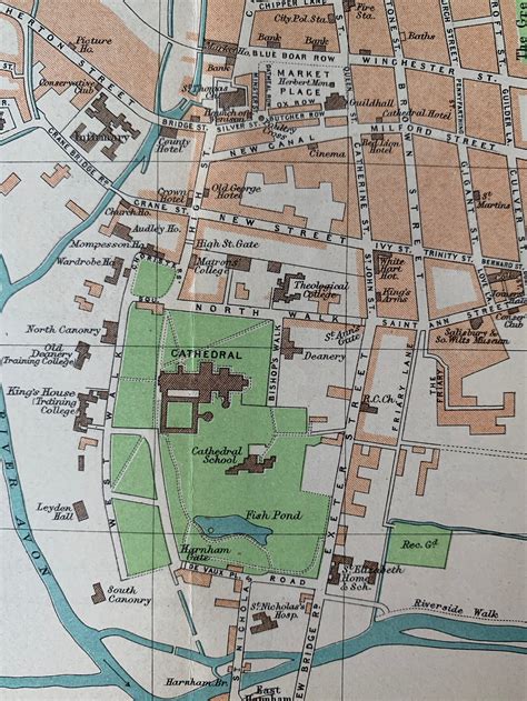 Salisbury and Salisbury Cathedral 1920s Original Vintage Map | Etsy