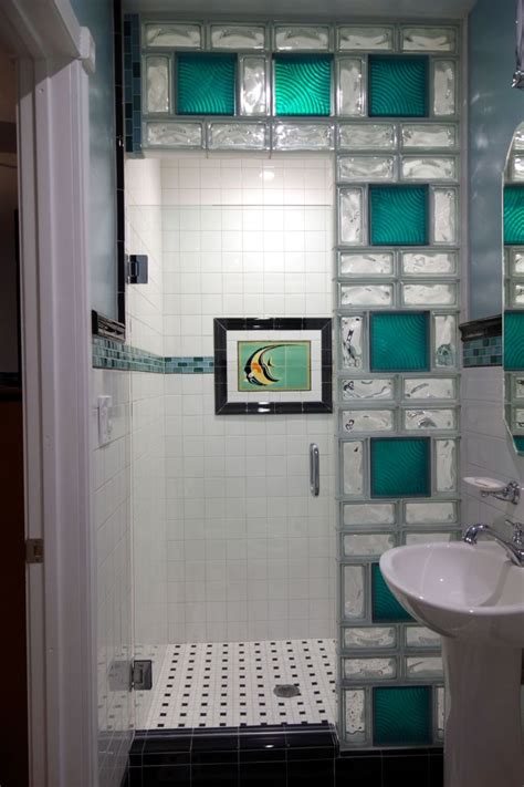 Colored Glass Block Shower in a Small Bathroom Renovation San Diego ...